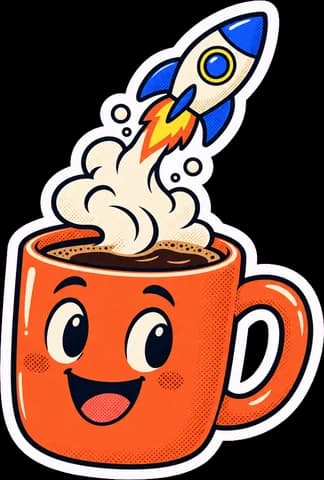Coffee mug with a rocket sticker